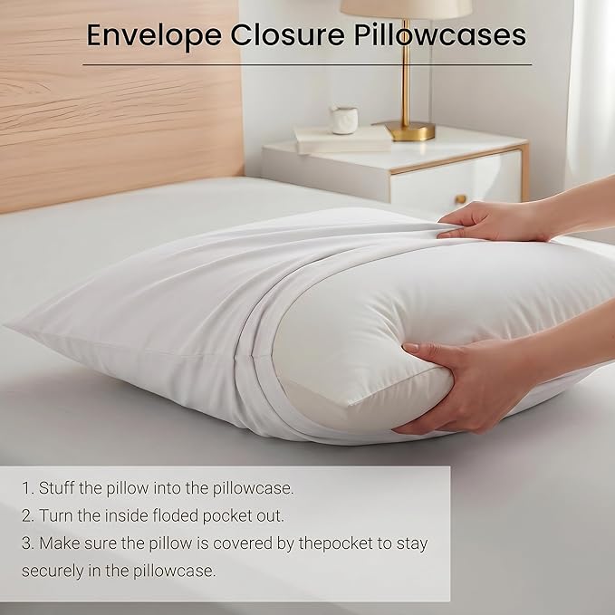 Brushed Microfiber Pillow Cases Standard Size Pillow Case-Envelope Closure Pillowcases Set of 2,Cooling & Moisture Wicking,Wrinkle Resistant Bed Pillowcases 20" X 30"(Queen,White)