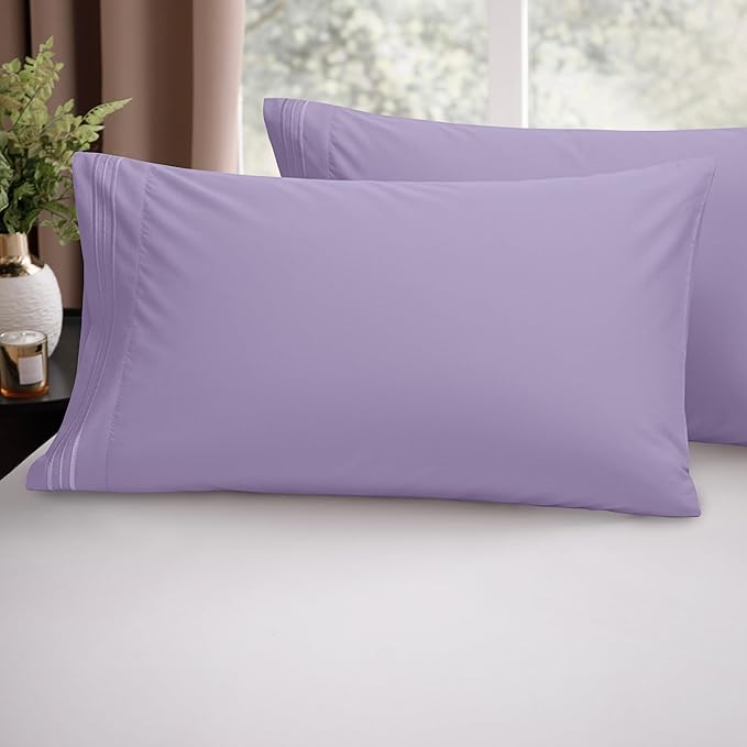 Elegant Comfort Luxury Ultra-Soft 2-Piece Pillowcase Set - 1500 Premium Hotel Quality Microfiber Double Brushed - Wrinkle Resistant, Standard/Queen, Lilac