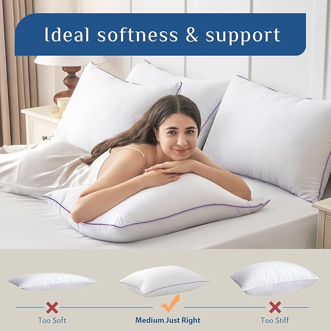 JOLLYVOGUE Bed Pillows Standard/Full Size Set of 2, Washable Supportive Bed Pillows with Super Soft Down Alternative Fill, Luxury Fluffy Hotel Quality for Side, Back, and Stomach Sleepers