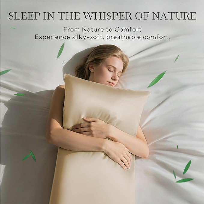 MR&HM Pillow Cases Queen Size Set of 2, Cooling Pillow Case for Hot Sleepers 20"x30", Breathable & Moisture Wicking, Soft Envelope Pillowcases, Rayon Derived from Bamboo & Polyester Blend (Beige)