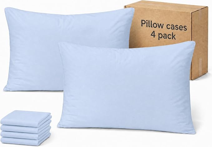 ZPECC Pillow Cases Standard Size Set of 4, 20x26 Envelope Closure Pillowcases, Soft Plain Brushed Microfiber Covers Hypoallergenic Breathable, Light Blue