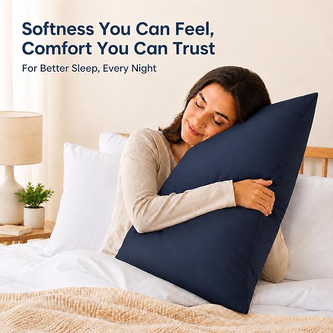 ZPECC Navy Pillow Cases Standard Size Set of 4, 20x26 Envelope Closure Pillowcases, Soft Plain Brushed Microfiber Covers Hypoallergenic Breathable