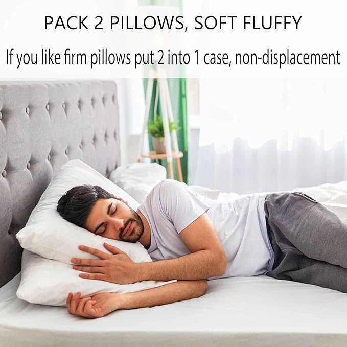 Acteb Ultra Thin Flat Soft Bed Pillows King Size Set of 2 Pack for Sleeping 20"x36", Hypoallergenic Skin Friendly Machine Washable
