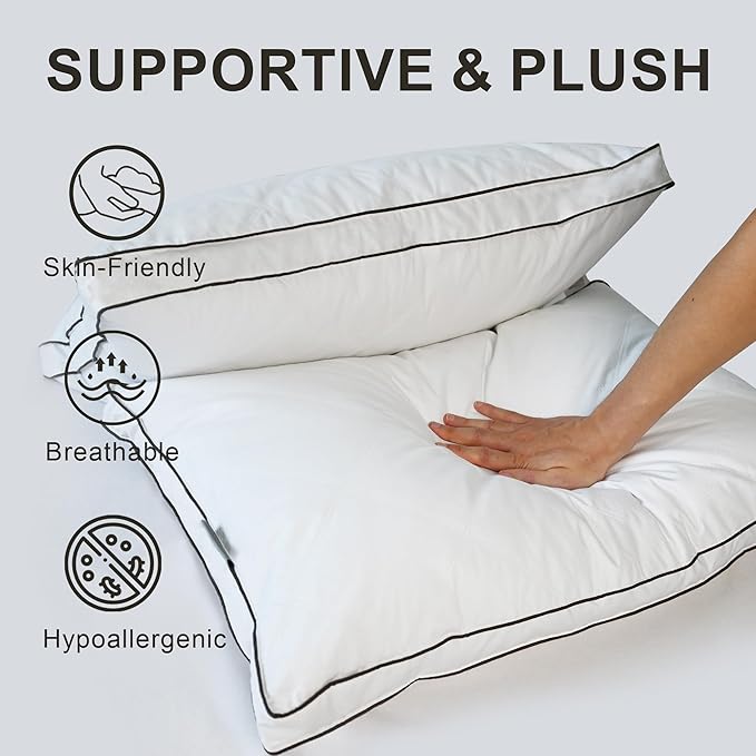 Goose Down Pillows Queen Size Set of 2 – 750 Fill Power Hotel Quality, Ultra Soft Yet Supportive for Side/Back/Stomach Sleepers, Breathable Cotton Cover & Oeko-TEX Certified