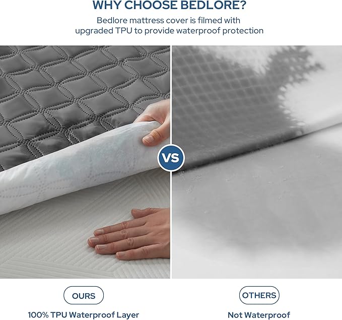 BEDLORE Waterproof Mattress Protector, Noiseless RV Queen Size Mattress Pad with Deep Pocket Fitted Up to 6-18 inches, Soft Breathable Dirt-Proof Bed Mattress Cover Washable for Bedroom, Hotel (Gray)