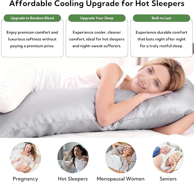 MR&HM Cooling Body Pillow Case 20"x54", Body Pillow Cover for Hot Sleepers, Breathable & Moisture Wicking, Soft Envelope Long Pillowcase, Rayon Derived from Bamboo & Polyester Blend, Olive Green