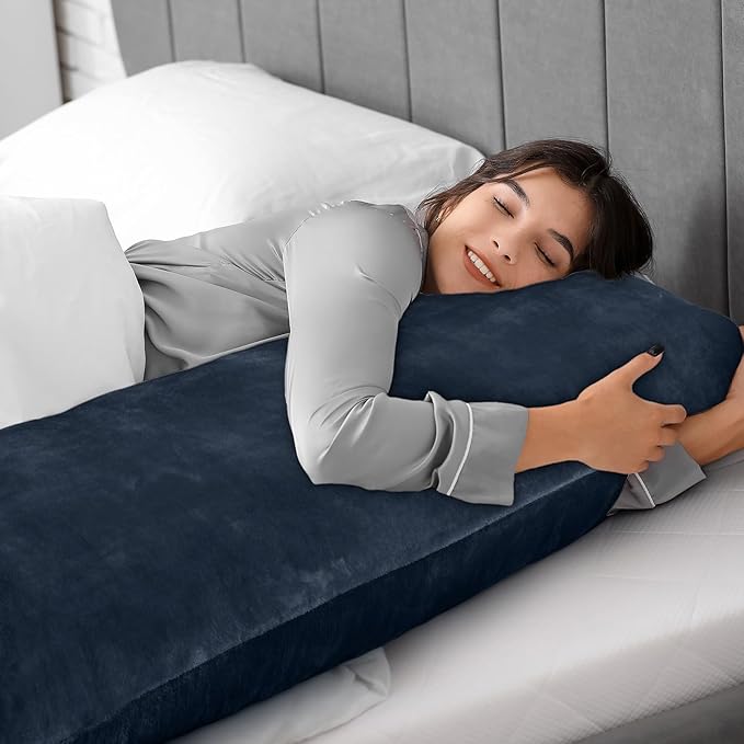 BEDELITE Body Pillow Cover with Zipper Closure, Super Soft and Cozy Fuzzy Fleece Pillowcase 20 x 54 Inches, Luxury Fluffy Plush Long Body Pillow Pillowcase for All Seasons(Navy)