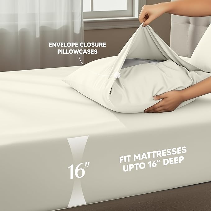 Utopia Bedding California King Size Sheet Set – 4 Piece Bed Sheets, Soft and Breathable Microfiber, Includes 1 Fitted Sheet, 1 Flat Sheet and 2 Pillowcases – Oeko Tex (Ivory)