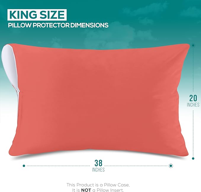 Utopia Bedding Premium 100% Waterproof Pillow Protectors with Zipper King Size (Set of 2), Bed Bug and Dust Mite Proof Zippered Pillow Covers, Pillow Encasement Cases, Coral