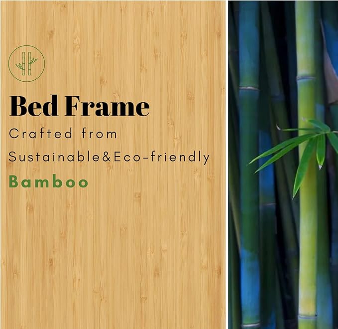 12 Inch High Bamboo Wood Full Size Bed Frame, Metal Slats Support Bed Frames Full, Reinforced, Noise Free, No Box Spring Needed, Easy Assembly
