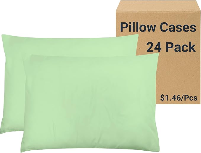 ZPECC Pillow Cases Bulk 24 Pack - Standard Pillowcases with Envelope Closure, Soft Brushed Microfiber Pillow Cover for Hotel Airb&bs Hospital Bedding Essential, Light Green
