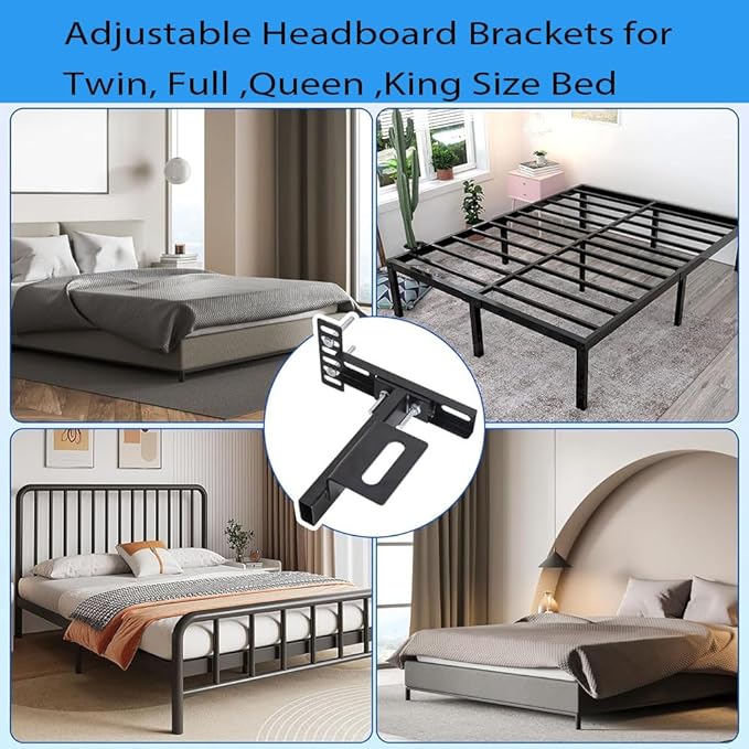 Adjustable Headboard Brackets for Metal Bed Frame Universal Brackets for Headboard with Footboard Extension Kit Fit Twin Full Queen King 2 Pcs Matte Black