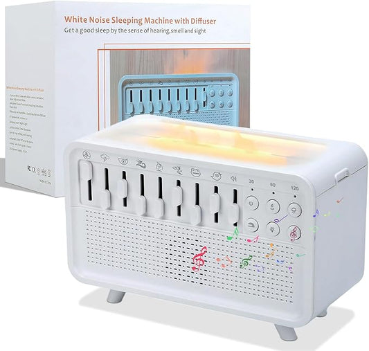 White Noise Night Light Humidifier, 3-in-1 White Noise Sound Machine Humidifier with 8 Ambient Sounds, Diffuser Sound Box Powered by USB, Sleep Sound Machine for Home Office, Timer