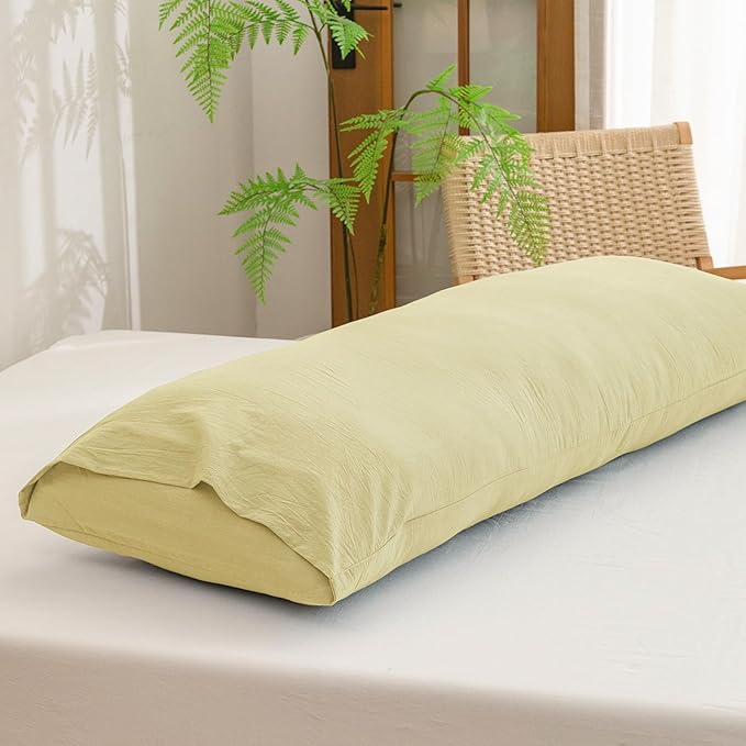 BESTOUCH 100% Washed Cotton Pillowcase for Hair and Skin Linen Feel Soft Comfortable Breathable 1 Pcs Pillow Case with Envelope Closure Solid Light Yellow Body 20x54 Inches