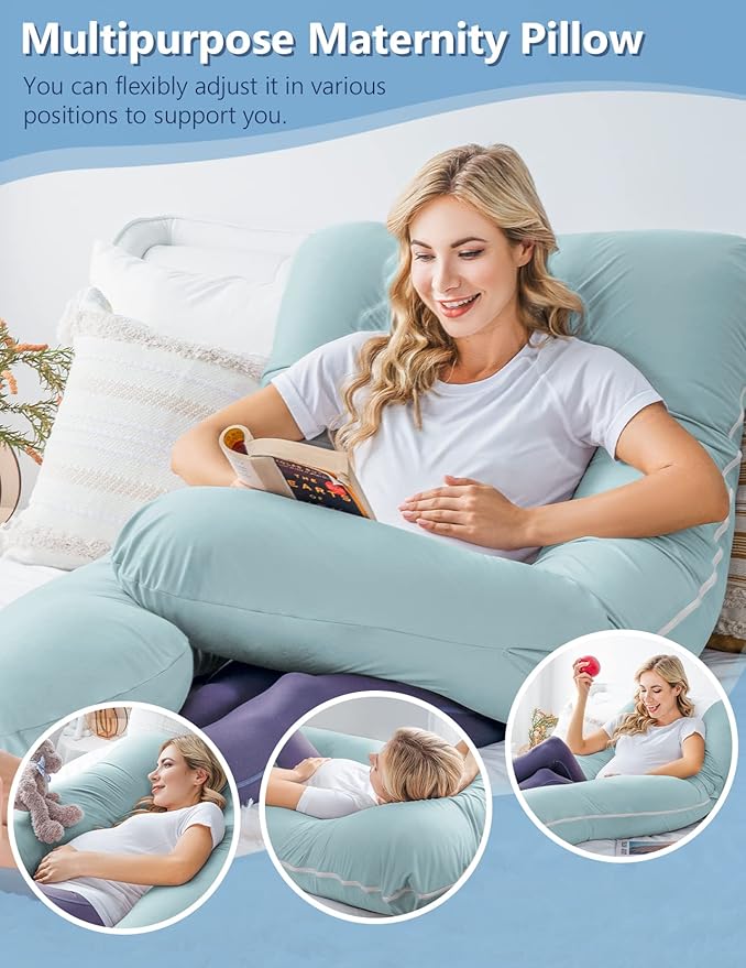 Meiz Pregnancy Pillow, Cooling Pregnancy Pillows for Sleeping, Maternity Pillow for Pregnant Women, Pregnancy Body Pillow with Cooling Jersey Cover, Green