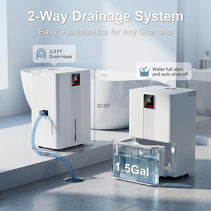 MEPTY 6000 Sq.Ft Dehumidifier,Max 100 Pint/Day Large Dehumidifier for Basement & Home with Drain Hose,Smart Humidity Control,24H Timer & Child Lock,3-Color Humidity Display Ideal for Bedroom,Bathroom