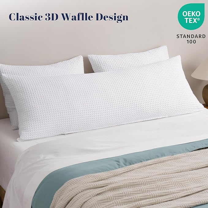 PHF Ultra Soft Waffle Weave Body Pillowcase with Zipper, No Insert, 1Pack 20" x 54" Pillow Sham, Breathable & Skin-Friendly Body Pillow case, Stylish Decorative Bed Pillow Cover, White