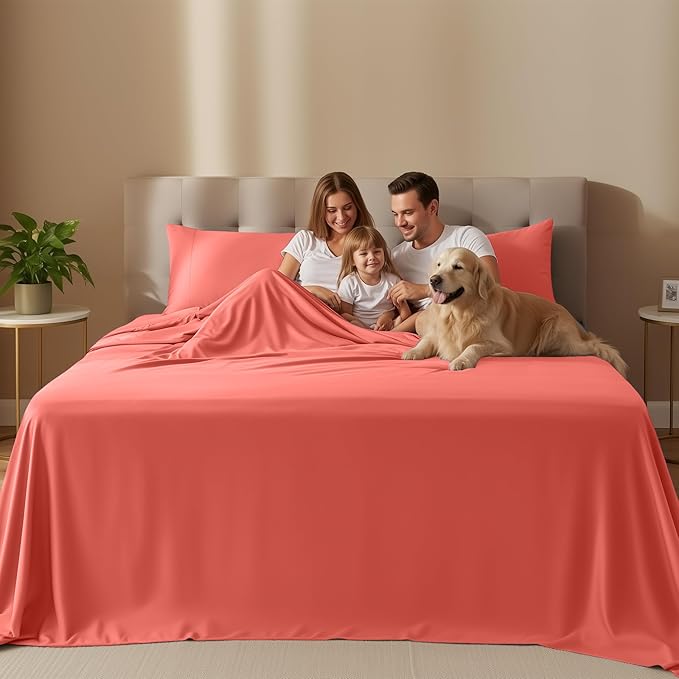 Utopia Bedding Full Size Sheet Set – 4 Piece Bed Sheets, Soft and Breathable Microfiber, Includes 1 Fitted Sheet, 1 Flat Sheet and 2 Pillowcases – Oeko Tex (Coral)
