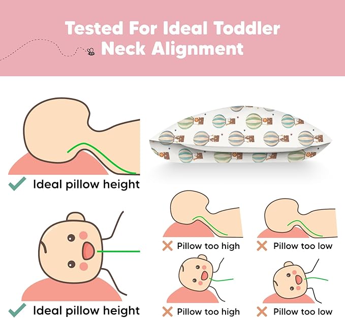 Toddler Pillow with Pillowcase - 13x18 My Little Dreamy Kids Travel Bed Pillows for Sleeping, Organic Cotton Small Pillowcase, Soft & Breathable, Machine Washable, Toddlers 2-5 (Hot Air Balloon)