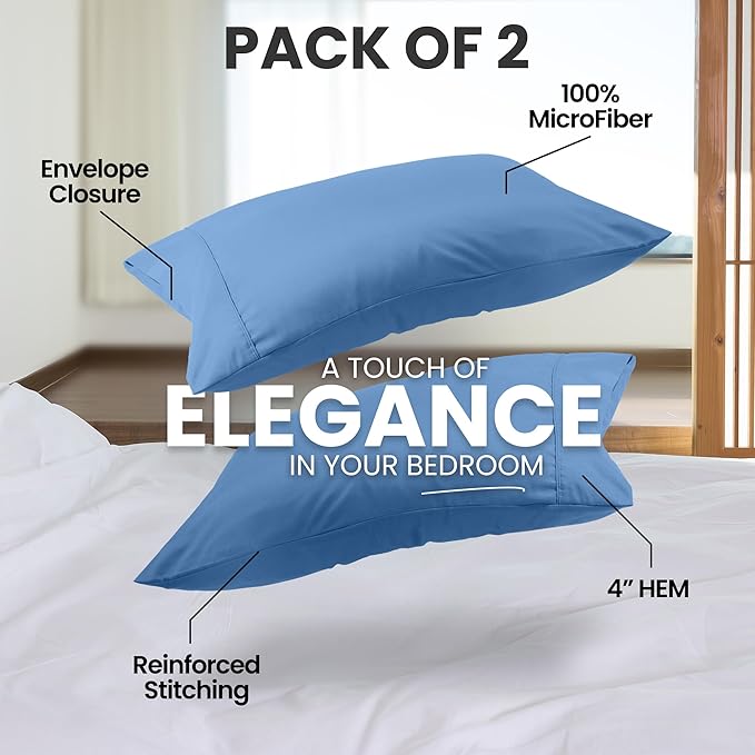 Utopia Bedding Pillow Cases King Size 2-Pack – Soft Brushed Microfiber – Envelope Closure – Perfect for Hospitals, Hotels, Guest Rooms – Oeko-TEX Certified, 20x40 Inches (Dutch Blue)