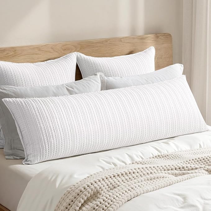 100% Cotton Waffle Weave Body Pillowcase, 1 Pack 14x36 Decorative Body Pillow Cover for Bed Couch Sofa, Neutral Long Cushion Sham Modern Farmhouse Home Decor, White