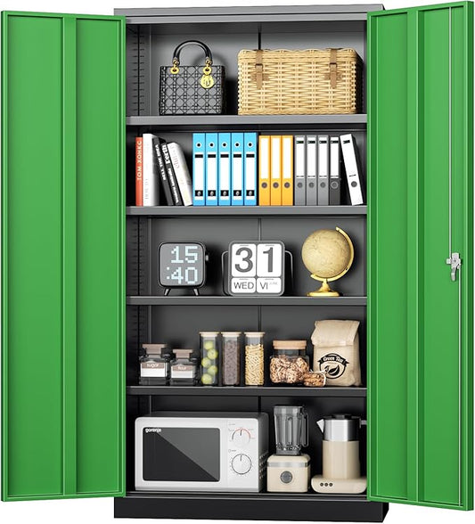 INTERGREAT Storage Cabinet,72”H Garage Steel Locking Cabinets with Doors and 4 Adjustable Shelves, Tall Lockable File Tool Cabinets for Home Office, Metal Classroom Cabinet Basement, Black-Green