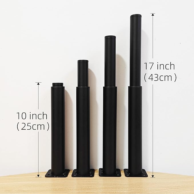 Metal Adjustable Furniture Legs 10-17 inch, Wlrrcwdttc Sofa Cabinet Legs Adjustable Height Replacement Support Legs for Bed/Couch/Dresser/Chair/TV Stand/Coffee Table, Legs for Furniture Set of 4-Black