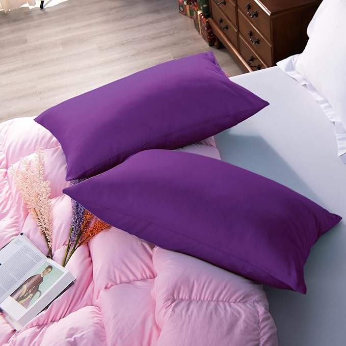 NTBAY Egyptian Cotton Queen Pillowcases - Set of 2, 500 Thread Count Cotton Pillowcases - Soft and Breathable Envelope Closure Pillow Cases - 20x30 Pillow Covers for Bed, Purple