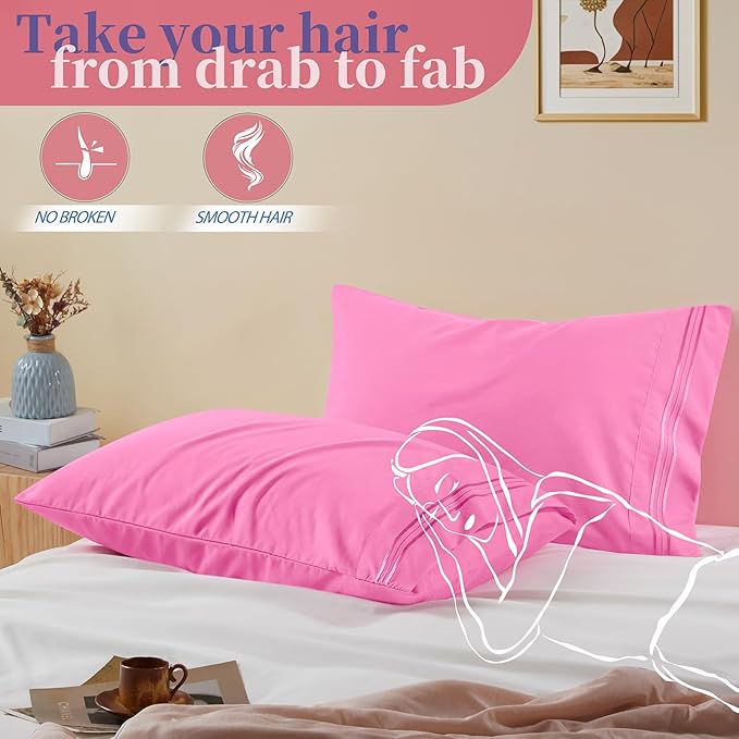 Vonty 2 Pack Queen Pillow Cases - 20x30 Inch, 1800 Thread Count Microfiber Pillowcases Queen Size Pink Pillow Cases Luxury & Soft Embroidered Bed Pillow Covers with Envelope Closure