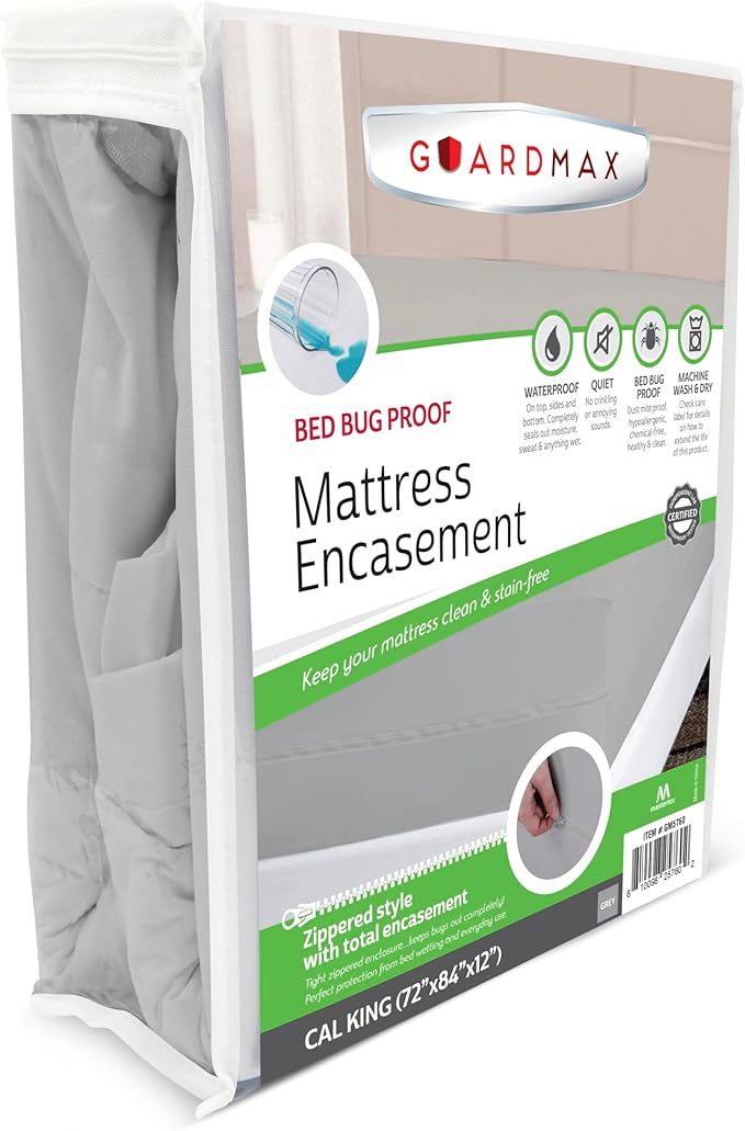 Guardmax California King Mattress Encasement with Zipper, Waterproof, Bed Bug Proof, Dust Mite Proof Mattress Protector for California King Bed up to 12" Deep, Zippered all around Jersey Knitted Cover