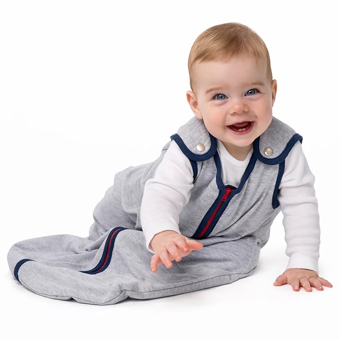 Baby Deedee Sleep Nest Lite - Baby Sleep Sack 0.6 TOG 18-36 Months, Sleeping Bag with Soft Cotton & Patented Shoulder Snaps, Toddler Wearable Blanket for Boys & Girls, Heather Gray Navy