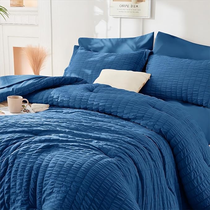 HYMOKEGE Teal Duvet Cover Full Size, Ultra Soft 3-Piece Seersucker Duvet Cover Set with Zipper Closure, Soft Brushed Microfiber Bedding Set with 8 Corner Ties (80"x90", 2 Pillowshams)