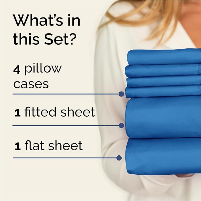 King 6 Piece Sheet Set - Comfy, Breathable & Cooling - Hotel Luxury Bedding for Women, Men, Kids, Teens & Children - 1 Flat & 1 Fitted Sheet & 4 Pillowcases w/ Deep Pockets - Wrinkle Free - Royal Blue