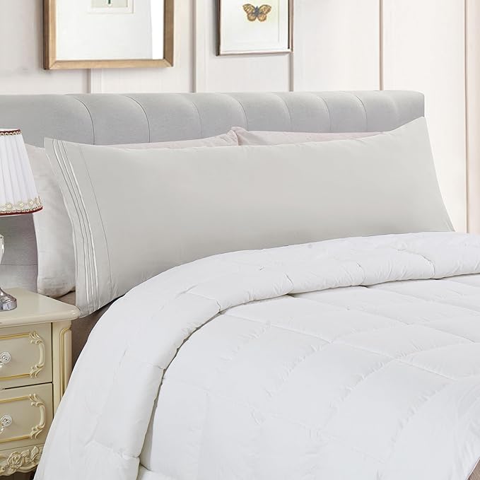 Elegant Comfort Luxury Ultra-Soft 1-Piece Body Pillowcase - 1500 Premium Hotel Quality Microfiber Double Brushed - Wrinkle Resistant, Body Pillowcase Size, Silver