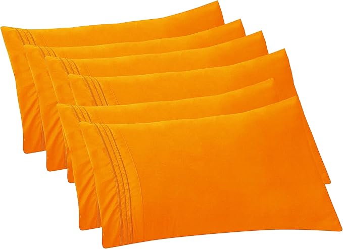 Elegant Comfort 6-PACK Solid Pillowcases 1500 Premium Hotel Quality Microfiber - Smooth Weave, Wrinkle and Stain Resistant, Easy Slip-On, 6-Piece Set, Standard/Queen Pillowcase, Orange