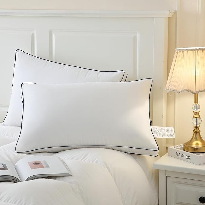 DOWNCOOL Goose Down Bed Pillows King Size Set of 2, Pillow Soft Support for Side, Back or Stomach Sleepers, for Better Sleep Experience, White 20" x 36"