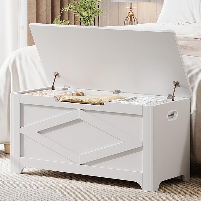 GarveeHome 39.4 in Storage Chest, Wooden Storage Bench with Safety Hinges, Easy Assembly, Large Shoe Bench for Entryway, Living Room, Bedroom