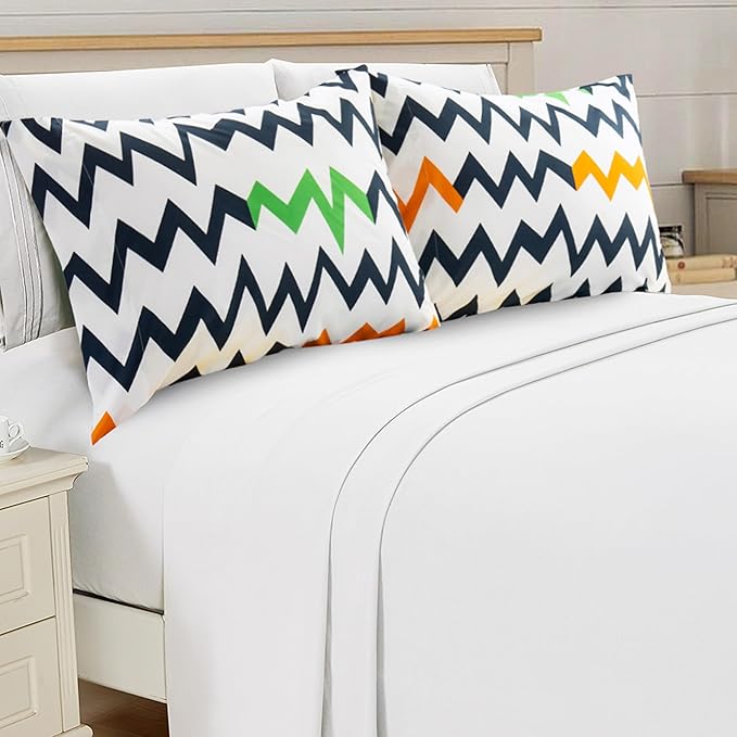 Elegant Comfort Luxury Ultra-Soft 2-Piece Pillowcase Set - 1500 Premium Hotel Quality Microfiber Double Brushed - Wrinkle Resistant, Standard/Queen, Chevron Pattern Colorful