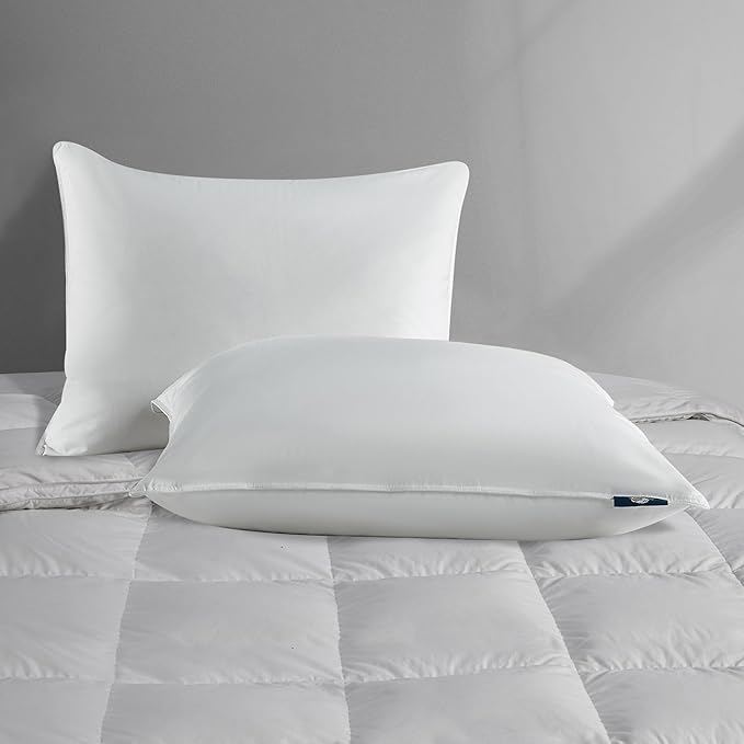 Serta 233 Thread Count White Goose Feather Down Fiber Pillows Medium Firm King Size Pillows Set of 2 Pack 100% Cotton Hotel Collection Bed Pillow for Side Sleeper