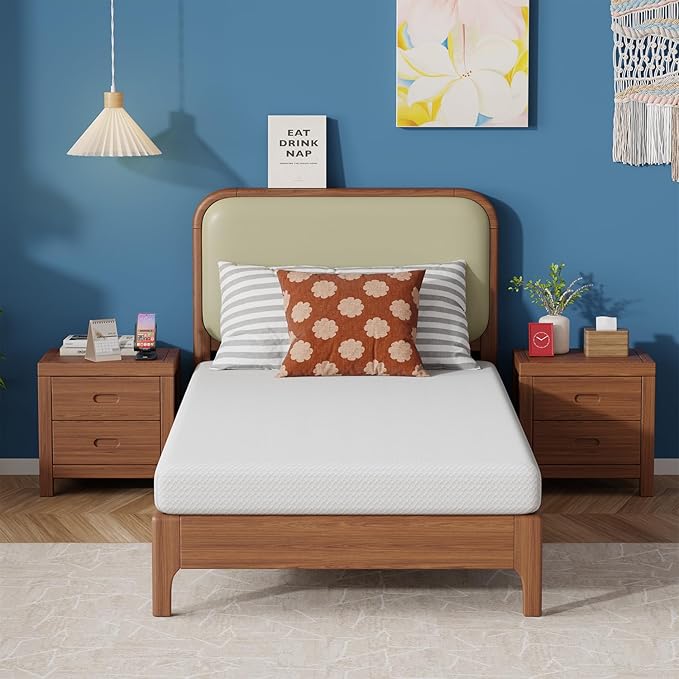 FDW 5 Inch Twin Mattress, Medium Firm Gel Memory Foam, Cooling Ventilated Foam, Pressure Relief, White, Removable Washable Cover, Bed in a Box, CertiPUR‑US Certified