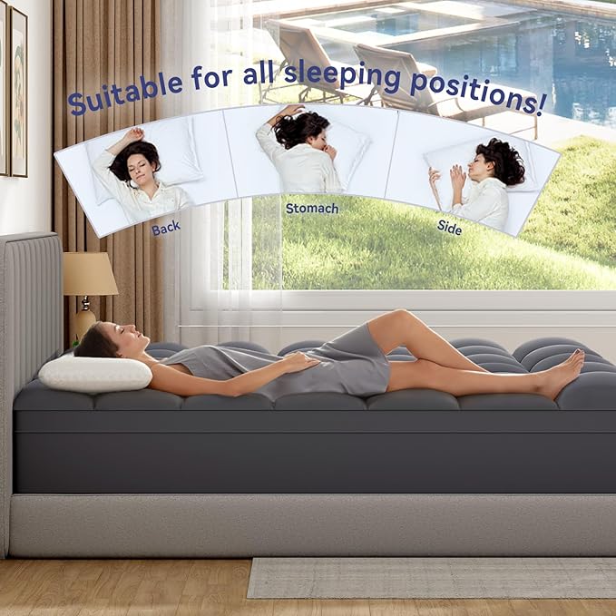 ELEMUSE King Grey Mattress Topper for Back Pain, Extra Thick Mattress Pad Cover, Plush Soft Pillowtop with Elastic Deep Pocket, Overfilled Down Alternative Filling