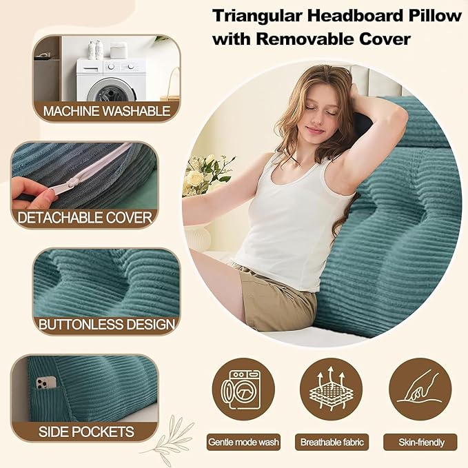 Headboard Pillow King, Large Triangular Wedge Cushion with Neck Roll Pillow for Reading Sitting Working, Backrest Positioning Support Bodypillow with Removable Washable Cover for Bed Dorm Sofa