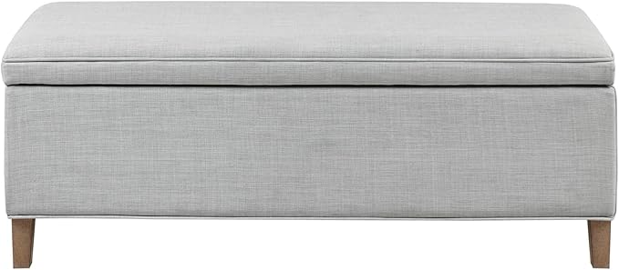 Martha Stewart Caymus Rectangular Storage Ottoman Bench, Upholstered Textured Fabric, Soft Hinge, Pipped Edges with Solid Wood Legs, Accent Furniture for Bedroom Décor, Easy to Assemble - Light Grey