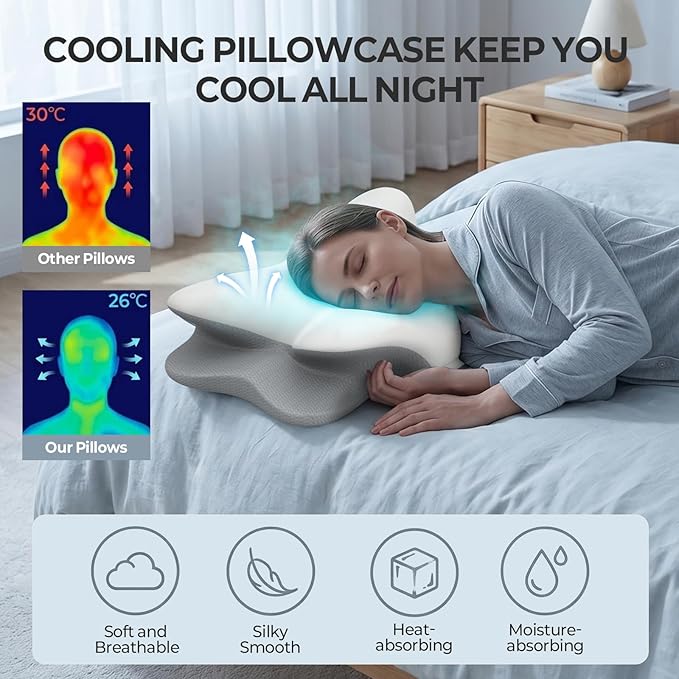 Besyodo Cervical Neck Pillow for Pain Relief - Ergonomic Memory Foam Pillow for Sleeping, Contour Side Sleeper Pillow for Neck Support, Cooling Orthopedic Pillow Bed Pillow for Back Stomach Sleepers