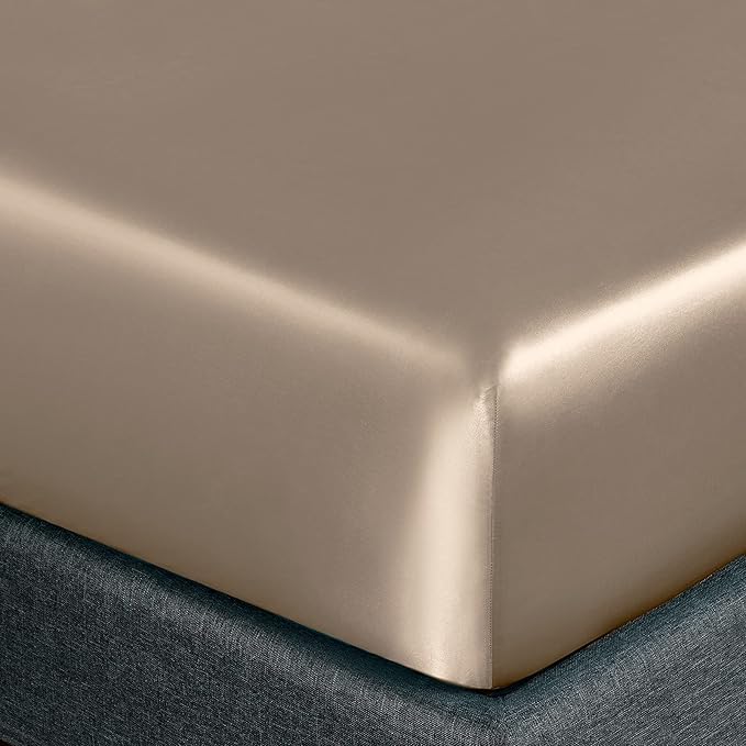 Homiest 4pcs Satin Sheets Set Luxury Silky Satin Bedding Set with Deep Pocket, 1 Fitted Sheet + 1 Flat Sheet + 2 Pillowcases (Full Size, Taupe)