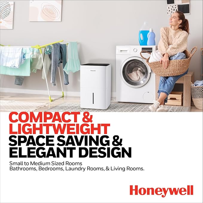 2024 NEW! Honeywell 50-Pint ENERGY STAR Dehumidifier with Built-in PUMP – Laundry Mode, Auto-Comfort Mode & Thermal Overload Protection, TPFIT50PWK