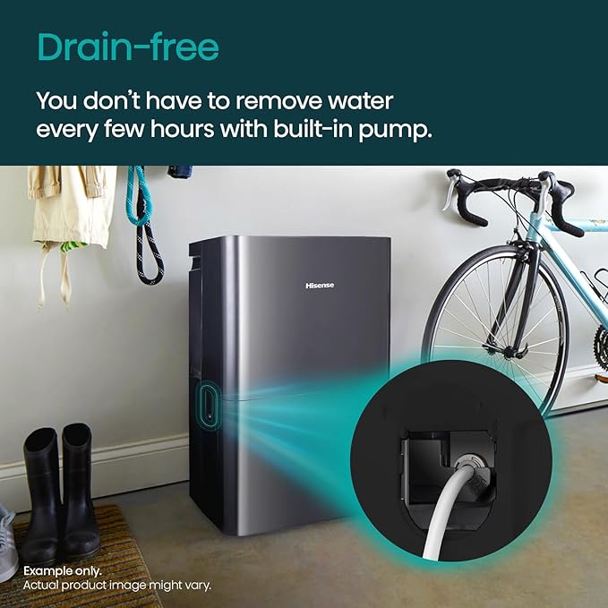 Hisense 50 Pint Portable Dehumidifier with Built-In Pump in Black, Energy Efficient Quiet Humidity Absorber for Bathroom Bedroom Garage Attic Home House Crawl Space Closet
