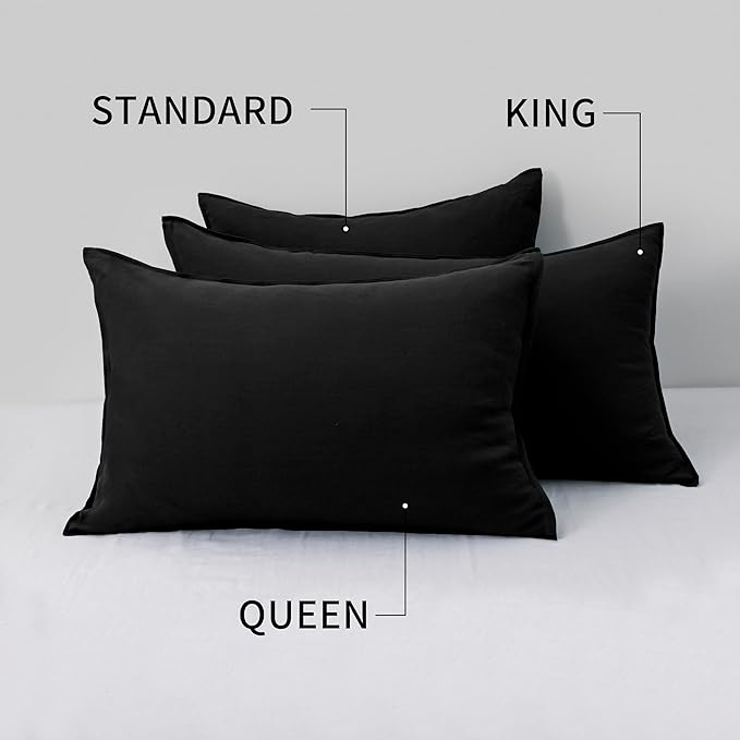 CHUFFED Linen Pillowcases 2 Pack 100% Linen Standard Pillow Cases, Breathable and Cooling Washed Pillowshams with Zipper Closure, 20x26 Inches, Black