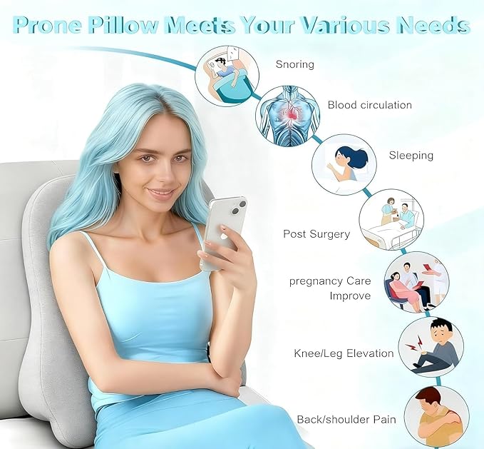 Large Body Pillow, Couples Pillow,27°Angle Perfect Position Wedge Pillow Ergonomic Contoured Support, Multi-Functional Memory Foam Wedge Back Support, Prone Pillows for Sleeping,Reading,Massage