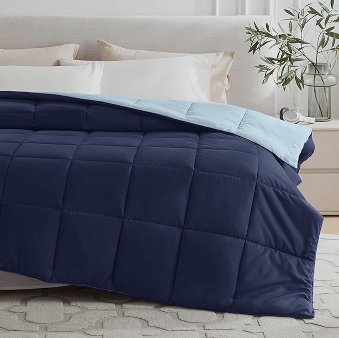 Homelike Moment Oversized King Comforter - Blue Duvet Insert Down Alternative Bed Oversize King Comforter, Lightweight Bedding Comforters Quilted Soft All Season Reversible Navy/Light Blue